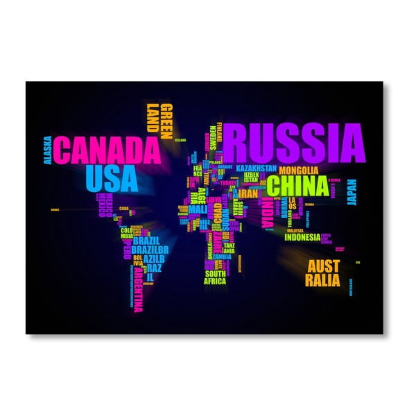 Poster cu harta lumii Americanflat Neon, 60 x 42 cm, negru