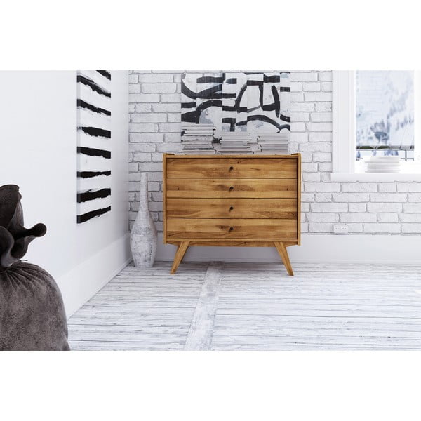 Comodă joasă din lemn de stejar 100x90 cm Retro - The Beds-image-1