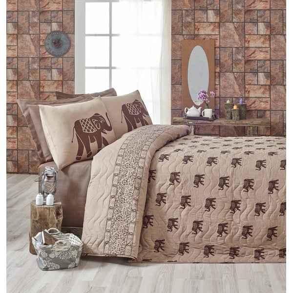 Cuvertură maro matlasată pentru pat de o persoană 160x220 cm Fil – Mijolnir