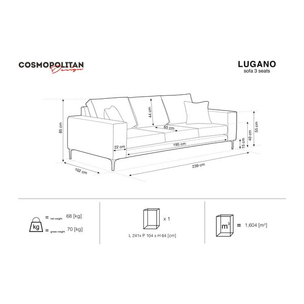 Canapea Cosmopolitan Design Lugano, albastru închis, 239 cm-image-1