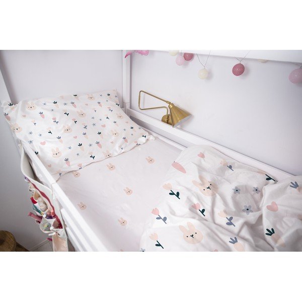 Cearceaf elastic de pătuț pentru copii din bumbac satinat 120x60 cm Sweet Bunnies - Butter Kings-image-1