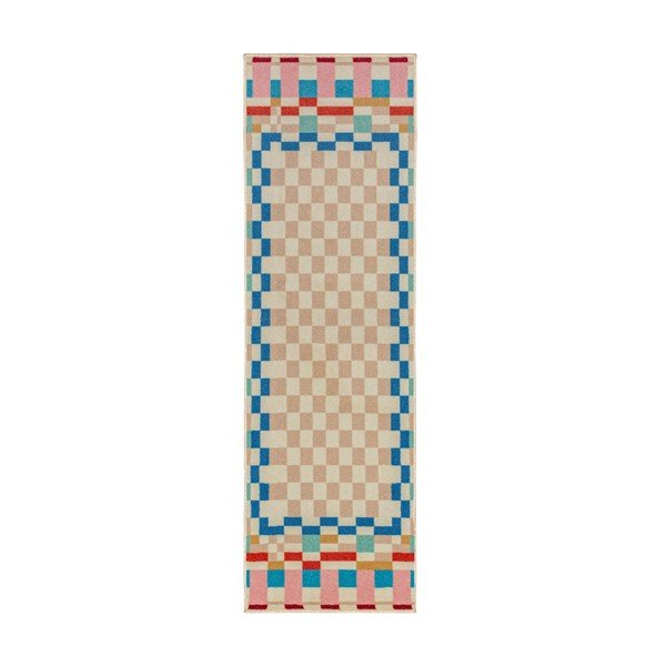 Covor tip traversă din amestesc de lână 80x300 cm Checkered Border – Flair Rugs
