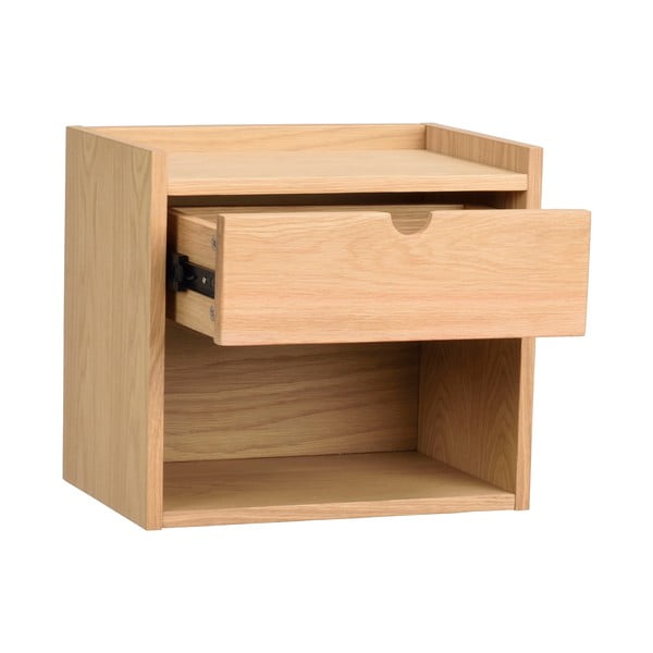 Noptieră în culoare naturală suspendată/cu rafturi din lemn masiv de stejar Hillmond – Rowico-image-2