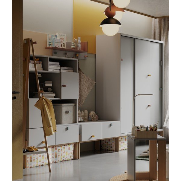 Cuier pentru copii gri deschis/în culoare naturală din lemn masiv de fag Cube - Pinio-image-2