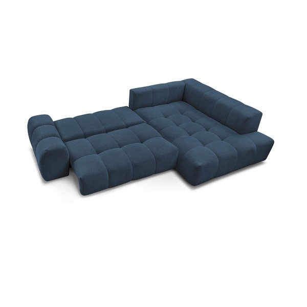 Colțar albastru închis extensibil/cu spațiu de depozitare cu tapițerie din chenille (cu colț pe partea dreaptă/în formă de ”L”) Everest – Bobochic Paris-image-4