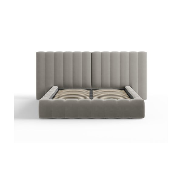 Pat matrimonial gri tapițat cu spațiu de depozitare și somieră  160x200 cm Gina – Milo Casa-image-2