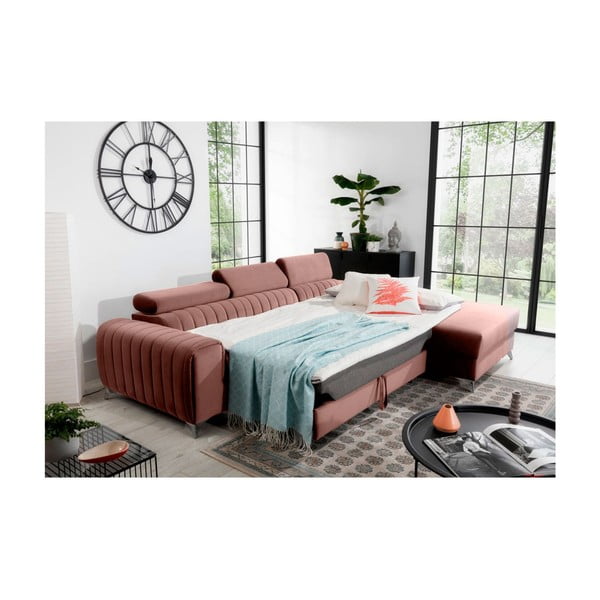 Colțar roz extensibil/cu spațiu de depozitare cu tapițerie din catifea (cu colț pe partea dreaptă/cu șezlong) Grayson – ELTAP-image-4