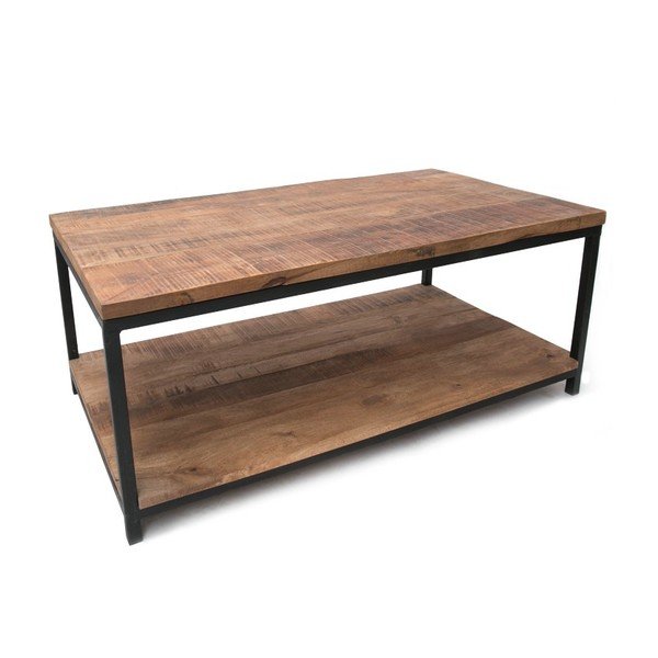 Masă cafea cu blat din lemn de mango LEBEL51 Vintage XXL, negru-image-2