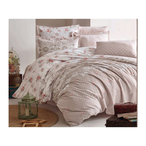 Set lenjerie de pat cu cearșaf din bumbac Serena, 200 x 220 cm