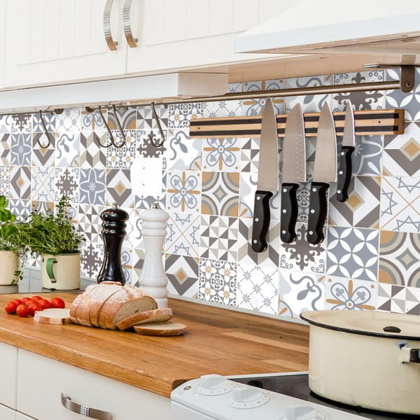 Set 60 autocolante de perete Ambiance Cement Tiles Liliania, 10 x 10 cm-image-1