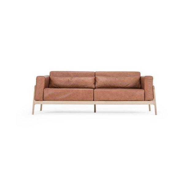 Canapea din piele bovină cu structură din lemn masiv de stejar Gazzda Fawn, 210 cm, maro cognac