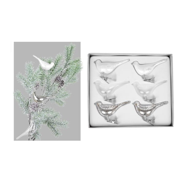  Set 6 decorațiuni din sticlă în formă de pasăre, cu clips Ego Dekor, lungime 8 cm	