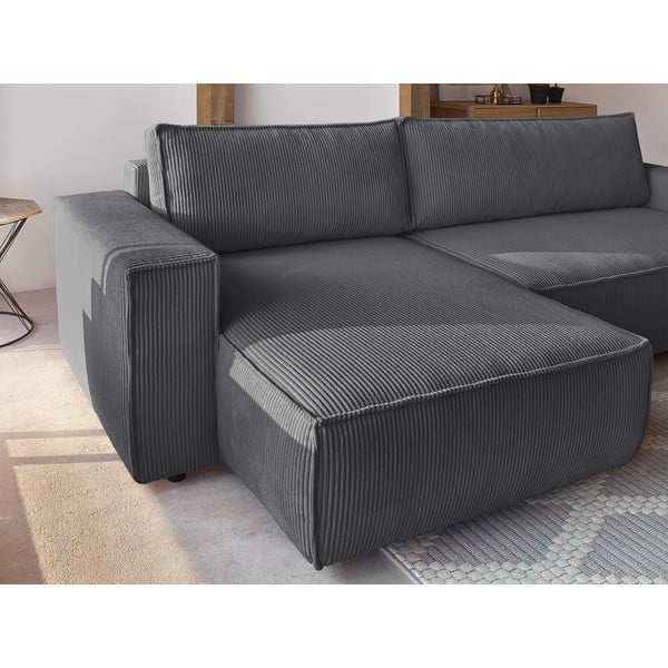 Colțar gri închis extensibil cu tapițerie din catifea reiată  (cu colț variabil) Nihad – Bobochic Paris-image-1