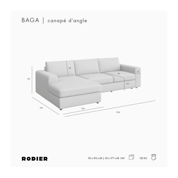 Colțar bej cu tapițerie din catifea (cu colț pe partea stângă, cu șezlong) Baga – Rodier-image-4