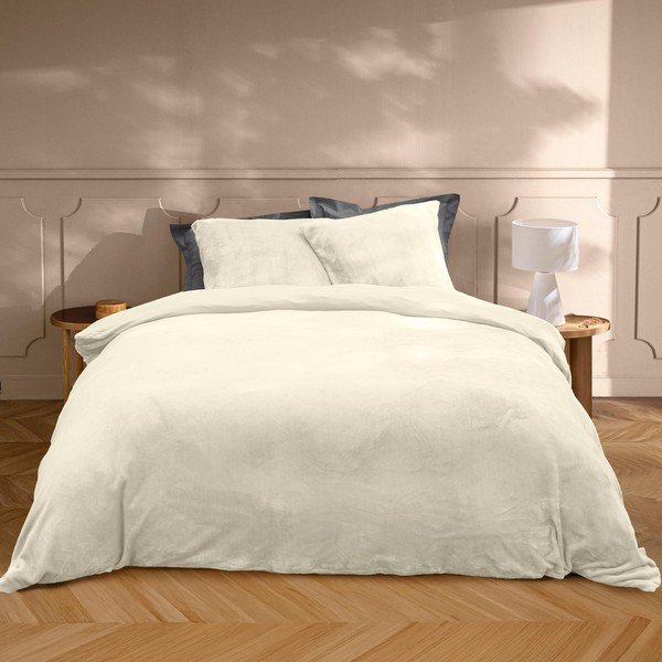 Lenjerie de pat crem din microflanel pentru pat dublu/extinsă cu 3 piese 240x220 cm Flanou – douceur d'intérieur-image-1
