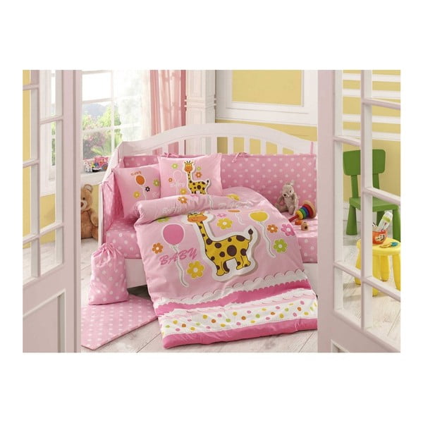 Lenjerie de pat cu cearșaf Puffy Pink, 100 x 150 cm