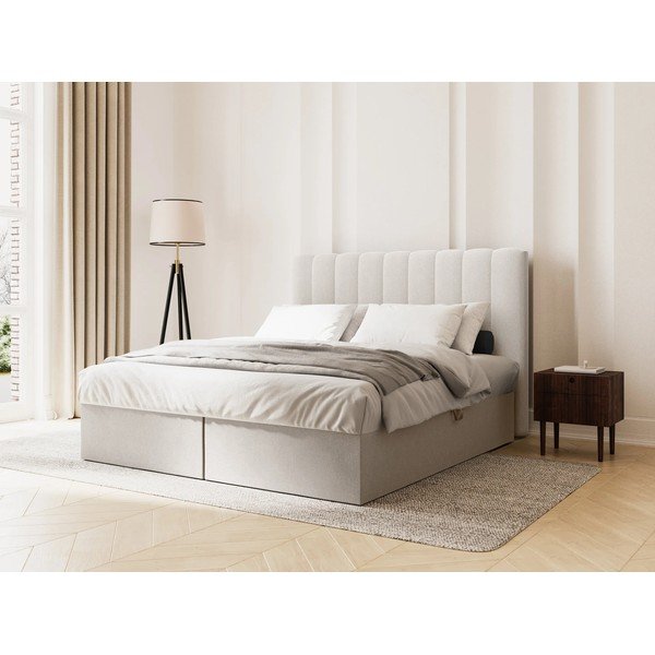 Pat boxspring bej cu spațiu de depozitare 180x200 cm Gina – Milo Casa-image-1