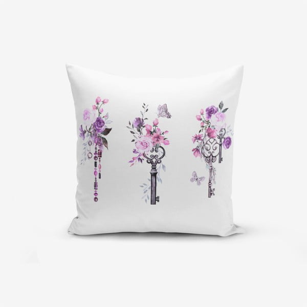 Față de pernă cu amestec din bumbac Minimalist Cushion Covers Purple Key Flower Striped, 45 x 45 cm