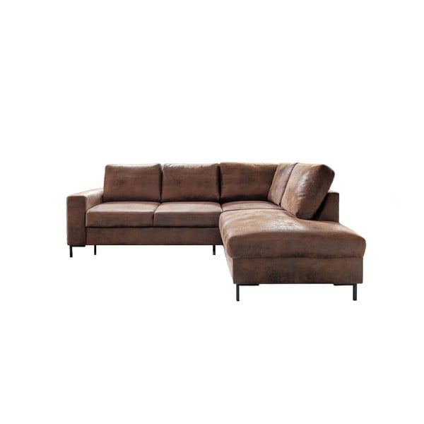 Colțar maro extensibil cu tapițerie din imitație de piele (cu colț pe partea dreaptă) Lofty Lilly – Miuform