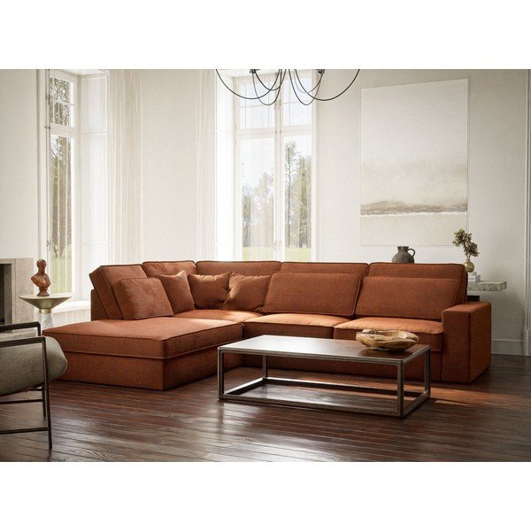 Colțar arămiu cu tapițerie din chenille (cu colț pe partea stângă/în formă de ”L”) Kirou – Maison de Rêve-image-1