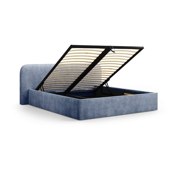 Pat matrimonial albastru închis tapițat cu spațiu de depozitare cu somieră 200x200 cm Elizabeth – Micadoni -image-2