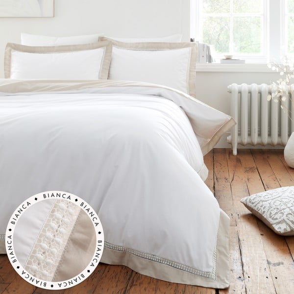 Lenjerie de pat albă din bumbac pentru pat dublu 200x200 cm Oxford Lace – Bianca