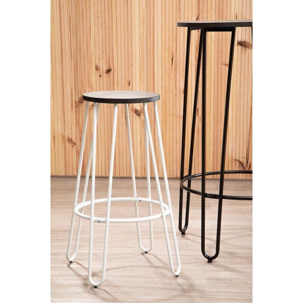 Scaun de bar alb/în culoare naturală din lemn de ulm (înălțime șezut 75 cm) District – Premier Housewares-image-1