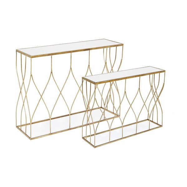 Mese consolă aurii 2 buc. cu blat din sticlă 33x104 cm Elenor – Bizzotto-image-2