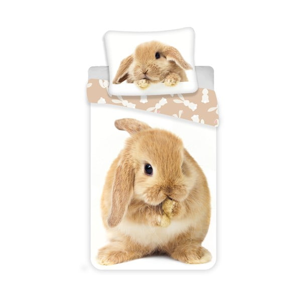 Lenjerie de pat pentru copii albă-maro din bumbac pentru pat de o persoană 140x200 cm Bunny – Jerry Fabrics