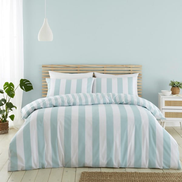Lenjerie de pat albă/albastră pentru pat de o persoană 135x200 cm Cove Stripe – Catherine Lansfield