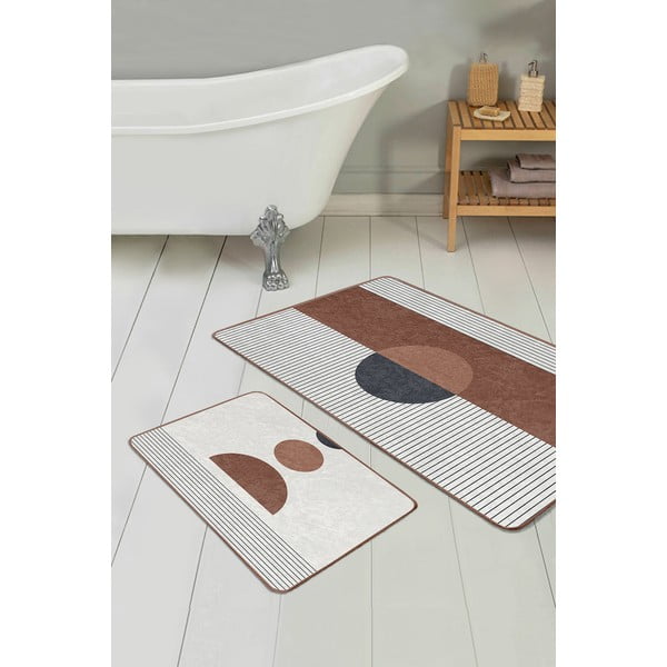 Covorașe de baie albe-maro 2 buc. 60x100 cm – Mila Home-image-2