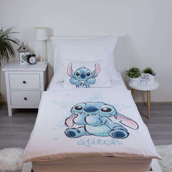 Lenjerie de pat pentru copii albă din bumbac pentru pătuț 100x135 cm Lilo and Stitch "White Star" – Jerry Fabrics-image-1