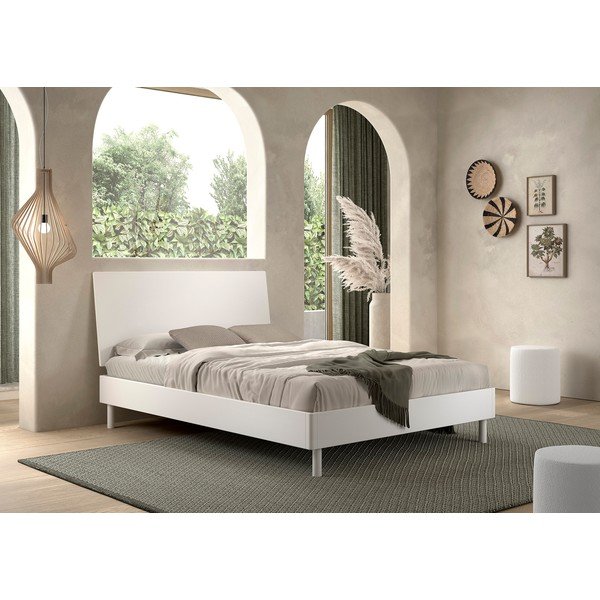 Pat matrimonial alb din lemn de fag cu somieră 140x200 cm Forrest – Vipack-image-1