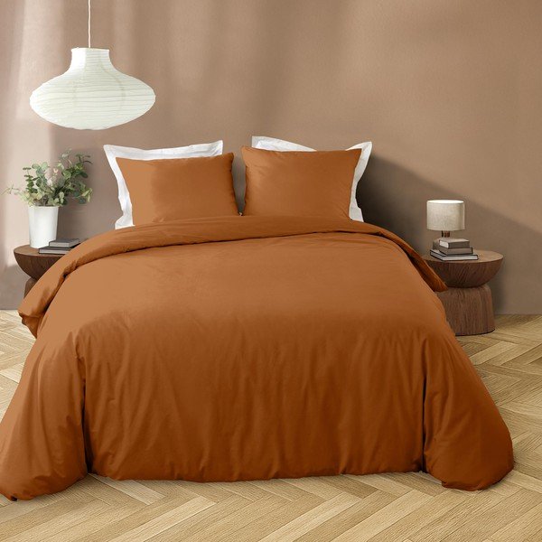 Lenjerie de pat teracotă din microfibră pentru pat dublu/extinsă cu 3 piese 240x220 cm Liam – douceur d'intérieur