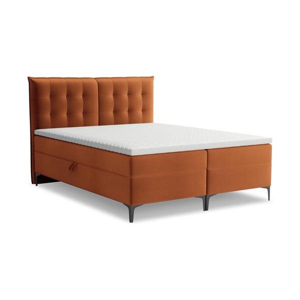 Pat boxspring teracotă cu spațiu de depozitare 180x200 cm Mikana – Makamii