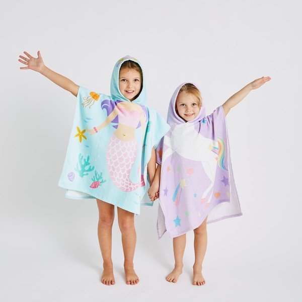Poncho pentru copii albastru deschis din bumbac Mermaid – Catherine Lansfield-image-3