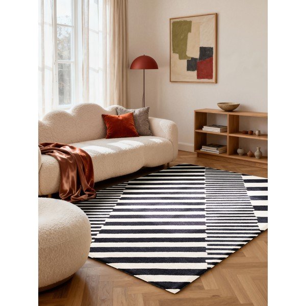 Covor alb-negru țesut manual din lână 160x230 cm Stryve Flux – Elle Decoration-image-1