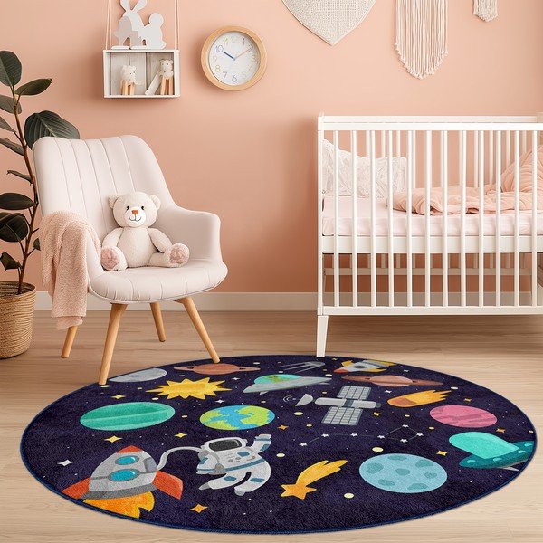 Covor de joacă pentru copii albastru închis lavabil ø120 cm Into The Space – Mila Home-image-3