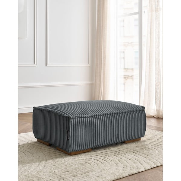 Taburet gri închis cu tapițerie din catifea reiată Chelsea – Bobochic Paris-image-1