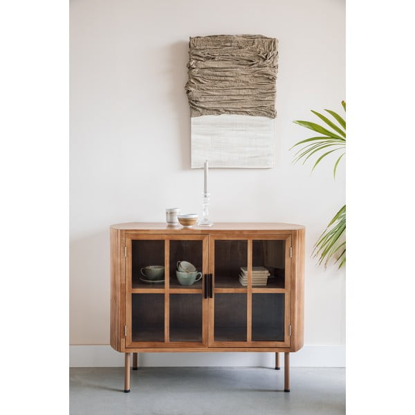 Vitrină în culoare naturală din lemn de arbore de cauciuc 100x80x38 cm Yaz – White Label-image-1