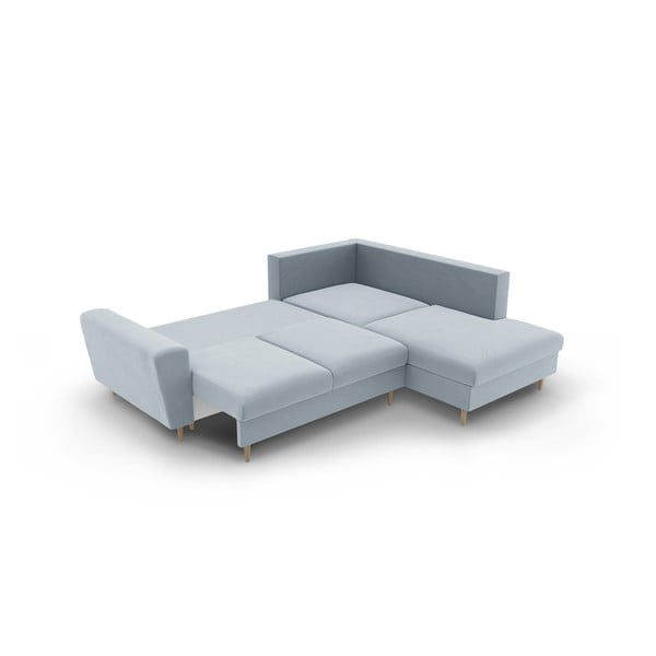 Colțar albastru deschis extensibil, cu spațiu de depozitare cu tapițerie din catifea (cu colț pe partea dreaptă-în formă de ”L”) Kyoto – Cosmopolitan Design-image-4