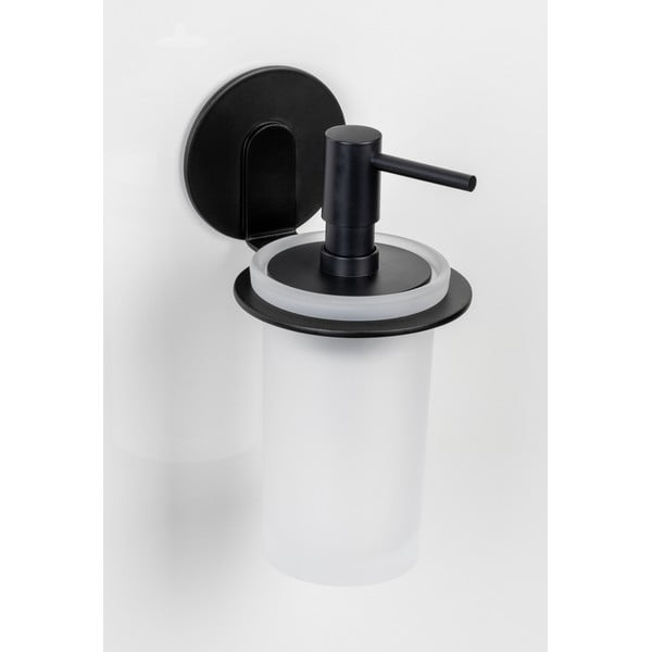 Dozator de săpun lichid negru mat autoadeziv din sticlă 150 ml Bivio – Wenko-image-1