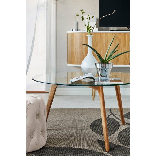 Măsuță de cafea în culoare naturală rotundă din lemn de stejar ø 90 cm Malevik – Jotex-image-4