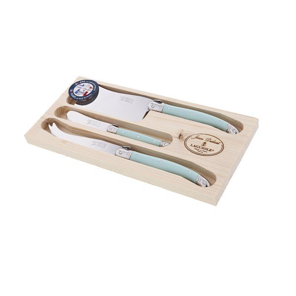 Set 3 cuțite pentru servit brânzeturi în suport din lemn Jean Dubost Pastel Turquoise-image-2