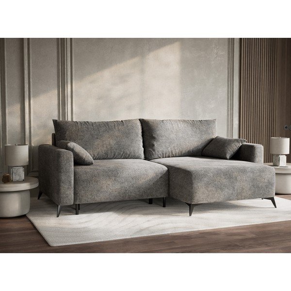 Colțar gri extensibil/cu spațiu de depozitare cu tapițerie din chenille (cu colț pe partea dreaptă/cu șezlong) Leon – Maison de Rêve-image-4