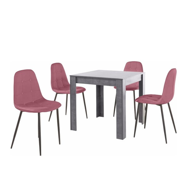 Set masă gri cu 4 scaune roz Støraa Lori Lamar Duro
