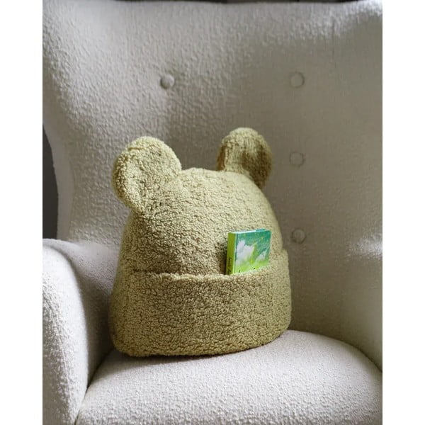 Pernă decorativă pentru copii verde din țesătură bouclé Teddy Pouch – Wigiwama-image-1