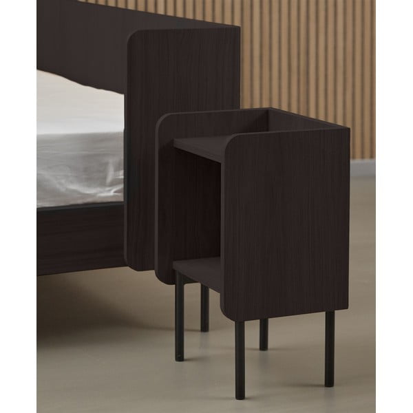 Noptieră neagră cu rafturi cu aspect de lemn de stejar Wrap – Bonami Selection-image-1