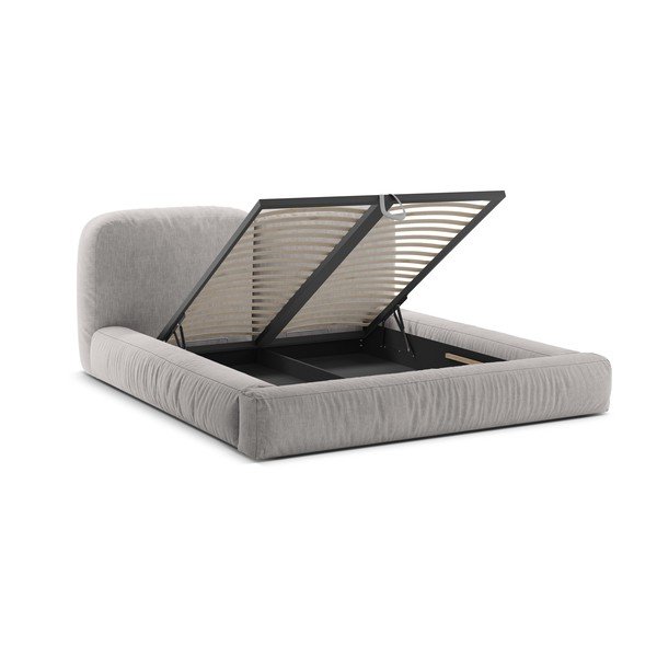 Pat matrimonial gri deschis tapițat cu spațiu de depozitare cu somieră 160x200 cm Martina – Micadoni -image-2