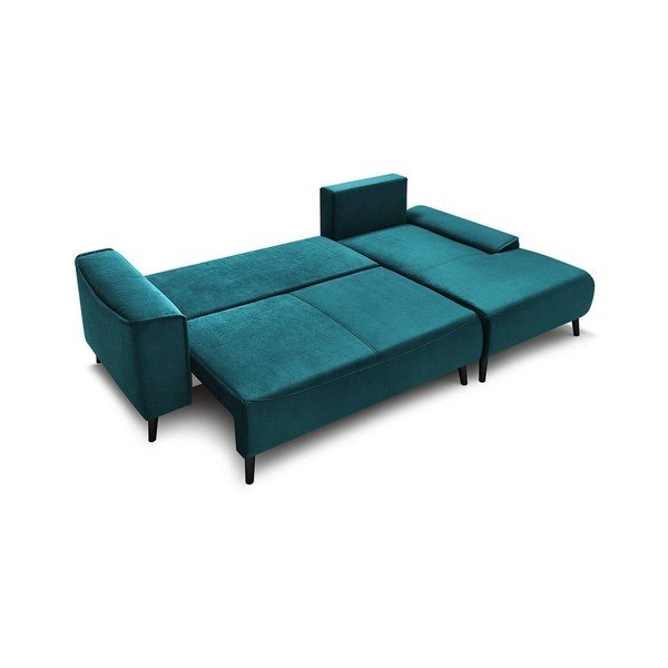 Colțar extensibil din catifea cu șezlong pe partea dreaptă Bobochic Paris Hera Bis, albastru petrol-image-3